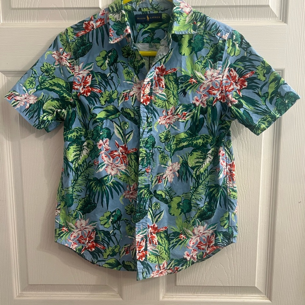 Ralph Lauren Men's Green and Blue Floral Shirt-Size Small-Could be Youth Large